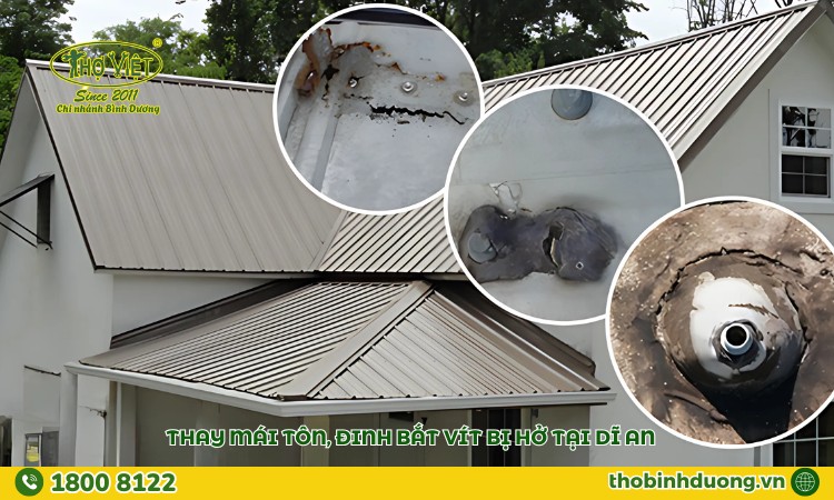 Thay mái tôn bị rỉ sét, bị hở tại Dĩ An