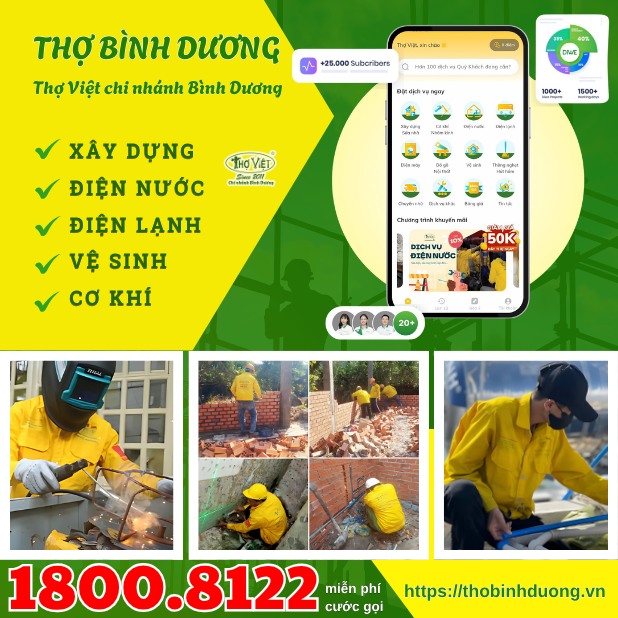 Thợ Bình Dương chuyên sửa nhà, sơn nhà, cơ khi, điện nước, điện lạnh Bình Dương