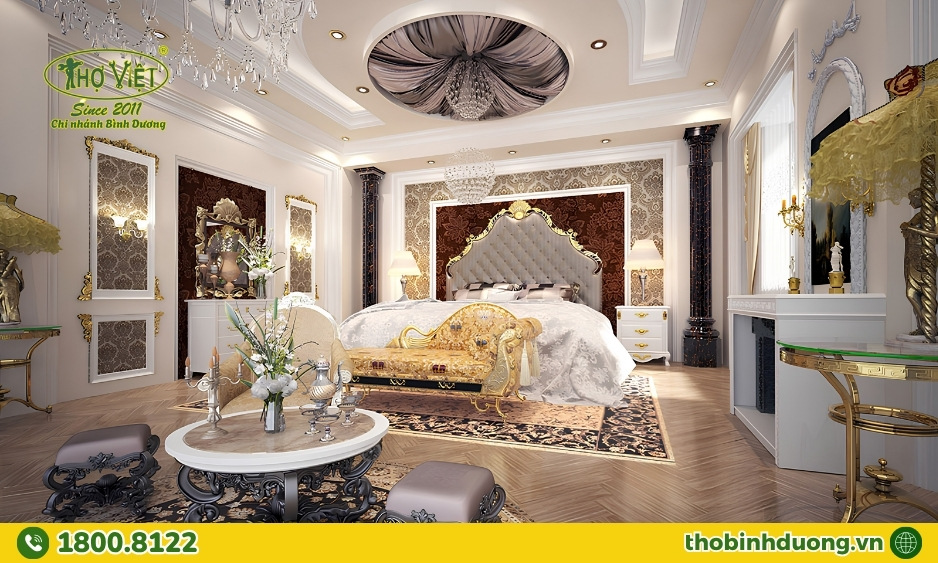Phong cách Luxury cùng màu xám cho phòng ngủ