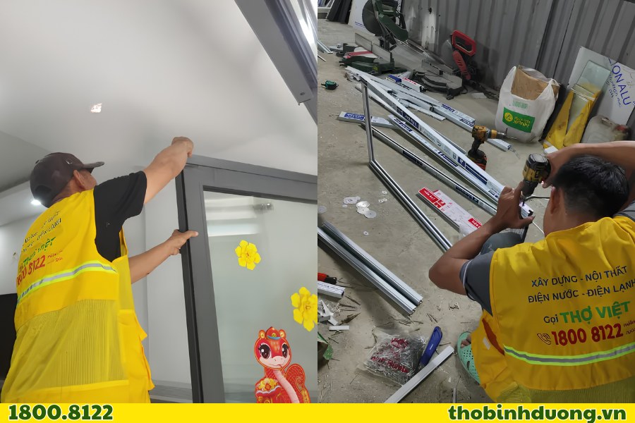 Khu vực sửa cửa nhôm kính thủ dầu một