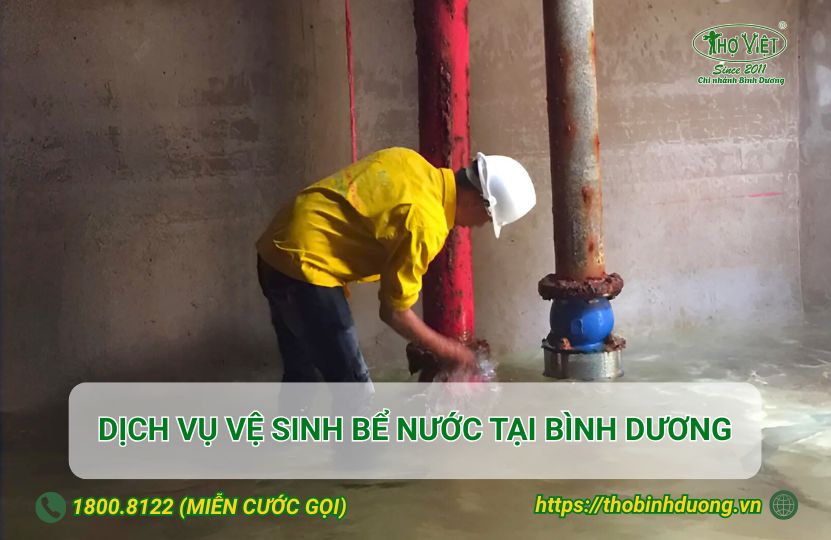 Thợ Bình Dương vệ sinh bể nước tòa nhà, chung cư