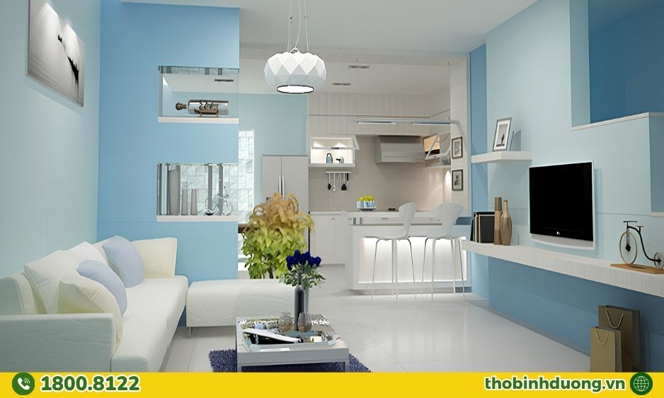 Màu xanh dương sơn phòng khách đẹp