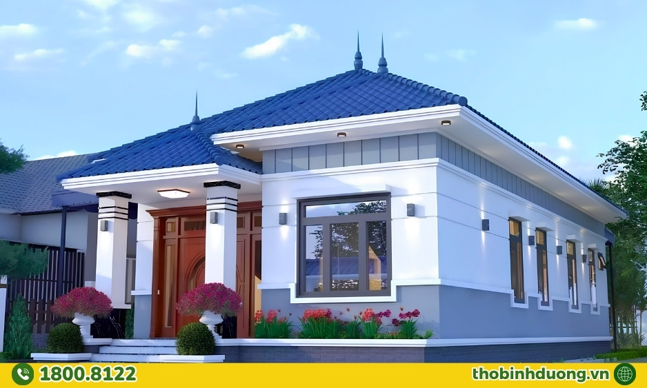 Nhà cấp 4 trắng sứ mái Thái, mái Nhật