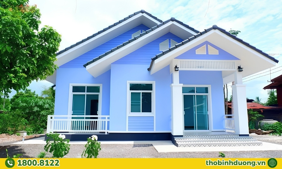Phối màu sơn nhà cấp 4 Xanh dương Trắng